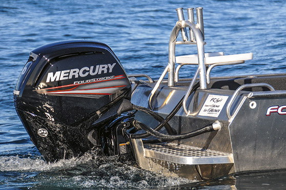 The test rig was powered by a Mercury 90hp four-stroke CT which produced a maximum speed of 32 knots (60kph).