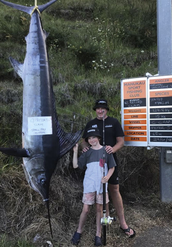 NZ Small Fry Record 124.8kg striped marlin. 