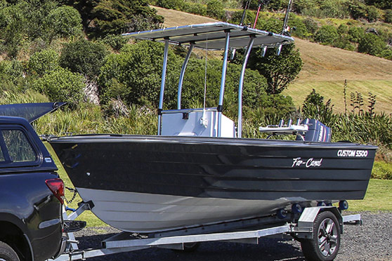 Far-Canal sits proudly on her trailer and is easily towed by Jeremy's ute.