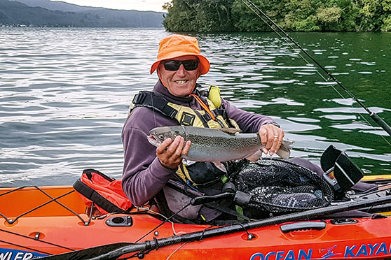 The writer, over several days jigging on Rotoiti, found the Grey Ghost flies coated with UV paint out-fished identical lures without it.