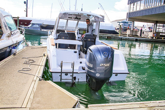 Franco Venturino eases the Haines back into its parking spot. Only having to use one hand on a joystick means it's easier for the helmsman to turn and see where they're going.