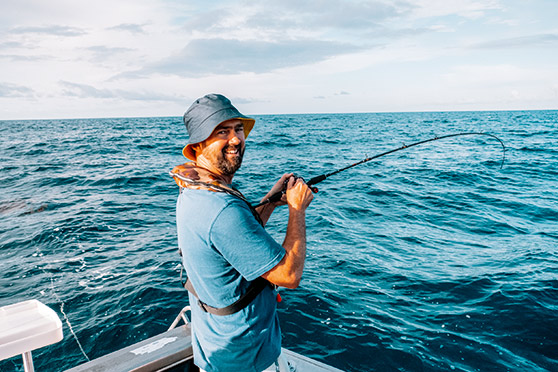 Wes Braddock, the inventor of Glowbite lures, hooked up to a solid pannie.