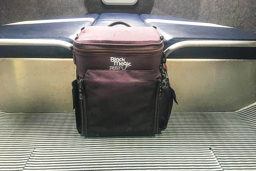 With its many pockets and slide-in storage containers, Ben can cover most fishing bases when he heads away with his Black Magic tackle bag in tow.
