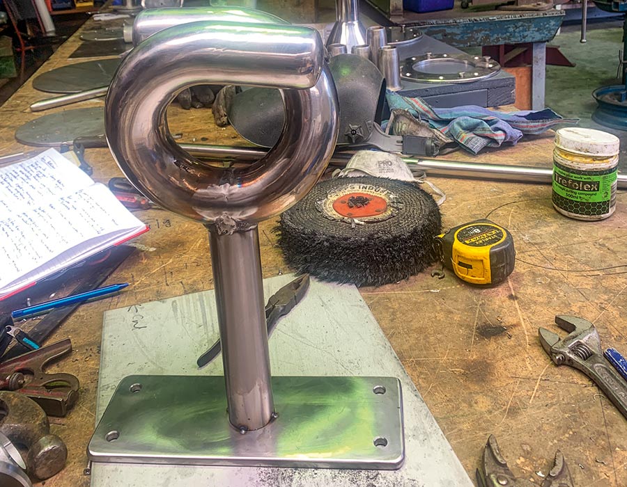It's not just game chair manufactured in Cyril's workshop. This part is for a new commercial vessel built in Opua.
