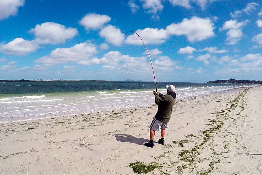 The writer hooked up and pulling a snapper out of the hole where the fish hold.