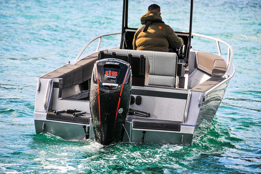 The test boat was powered by a Mercury Pro XS 115hp CT ('Command Thrust') four stroke outboard.