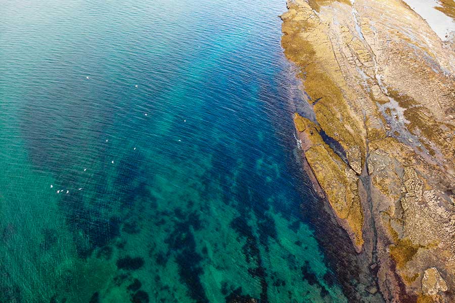 A beautiful ledge with clear water, kelp and rocky structure – all the signs of a promising squid fishing spot. Having access to a drone opens up another way to discover potential spots.