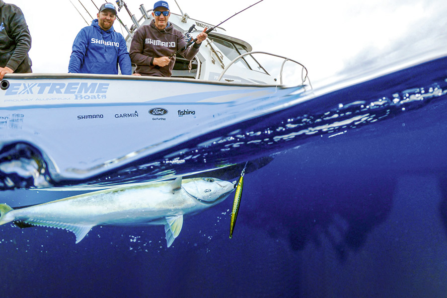 A nice kingfish boatside, caught on one of the writer's favourite jigs, the Shimano Pebble Stick.