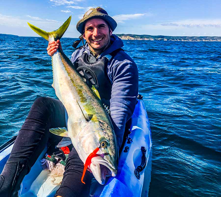 It doesn't get much better than that! Josh with his est. 15kg kingfish taken on an Atomic Sunrise soft-bait.