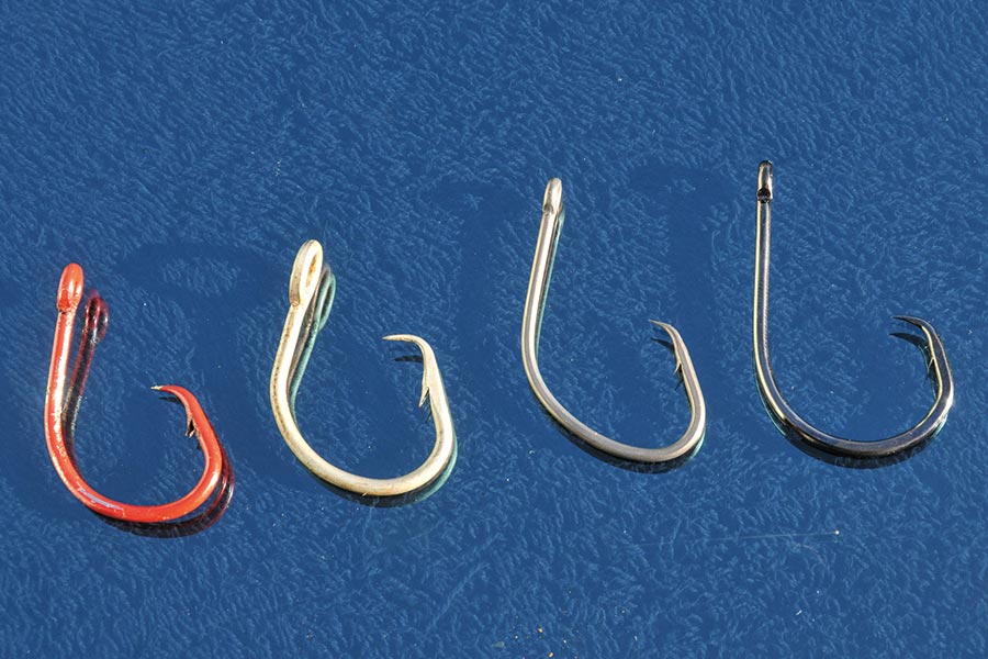 Circle hooks have a point that faces back towards the shank.