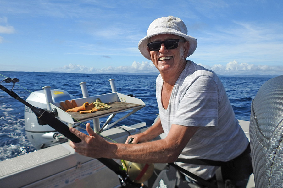 Ray Knowles with an ear-to-ear grin after his successful intro to gamefishing.