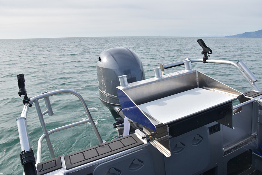 The business end – Yamaha F115, work area and extended fishing space.