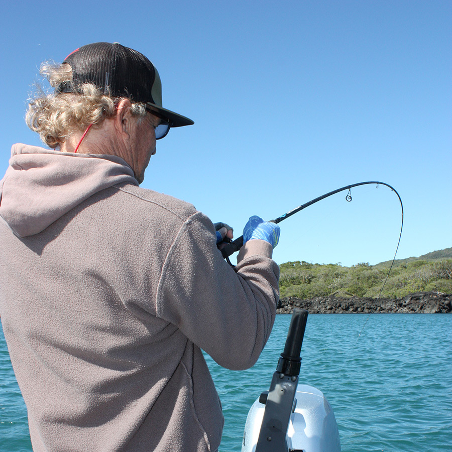 A long, light-tipped rod is ideally suited to fishing micro-baits; having the rod tip buried in the water is a common occurrence!