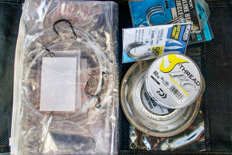 Finn's spares kit - traces and a selection of hooks ready to go.