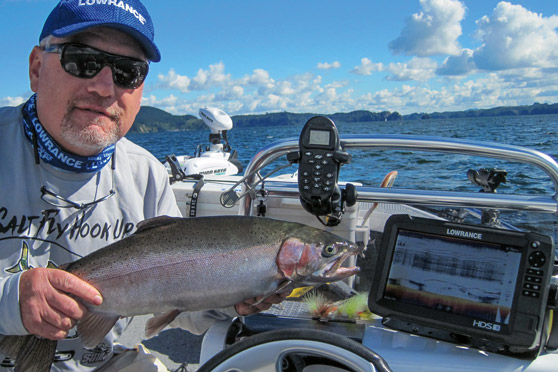 Using a fish finder for trout jigging