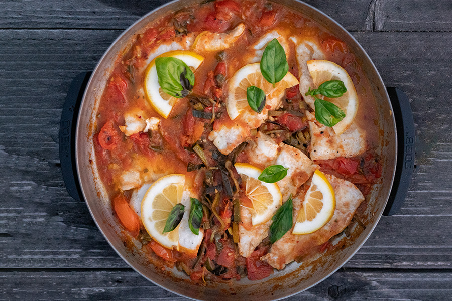 Onepan Tomato Poached Snapper with Leek Recipe The Fishing site