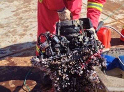 Barnacle-encrusted outboard starts